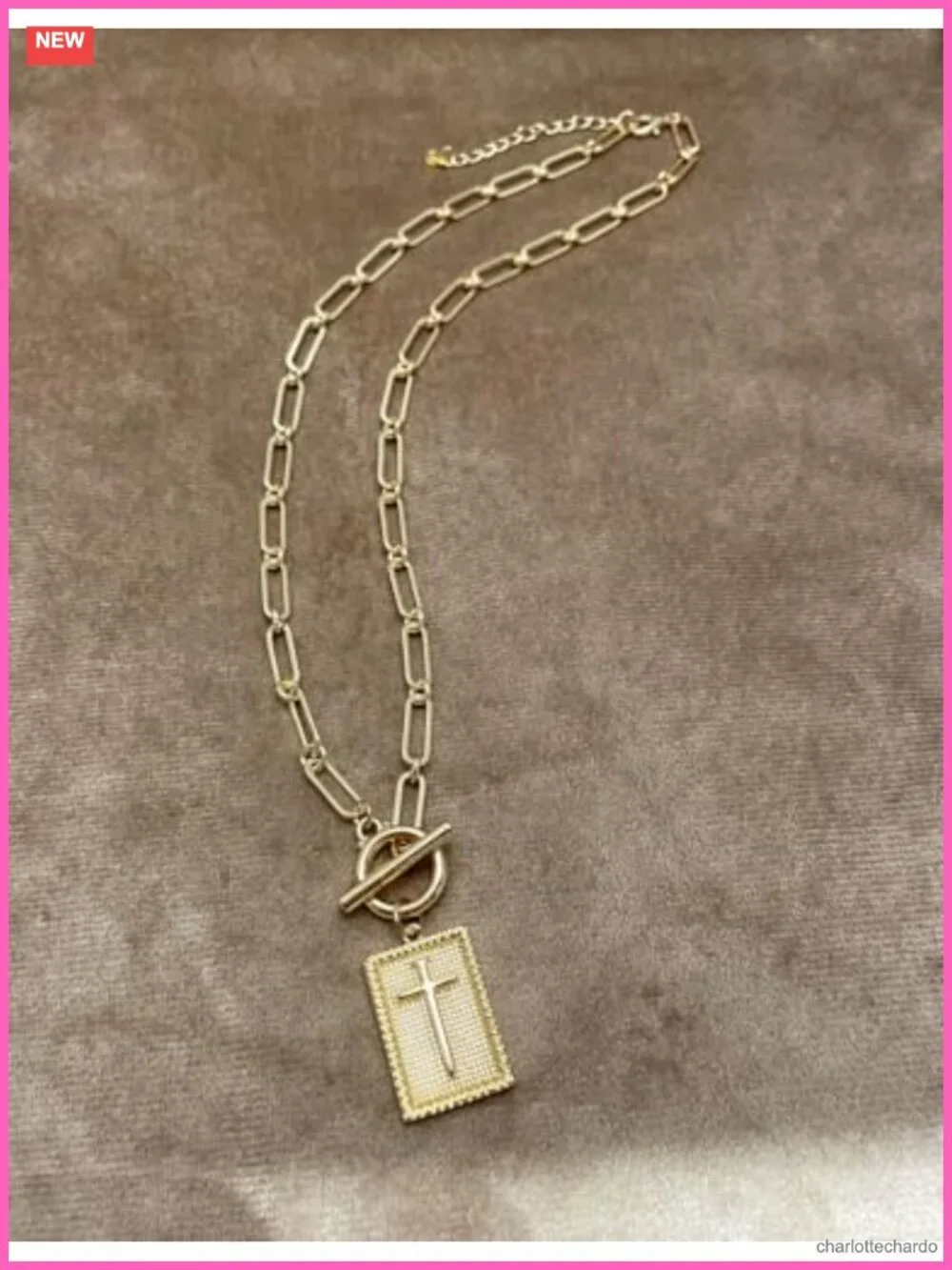 Chunky Gold Plated Cross Pendant Necklace Paperclip Chain Women Jewelry